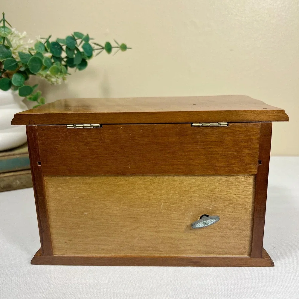 Vintage Wood Jewelry Box | Velvet Lined